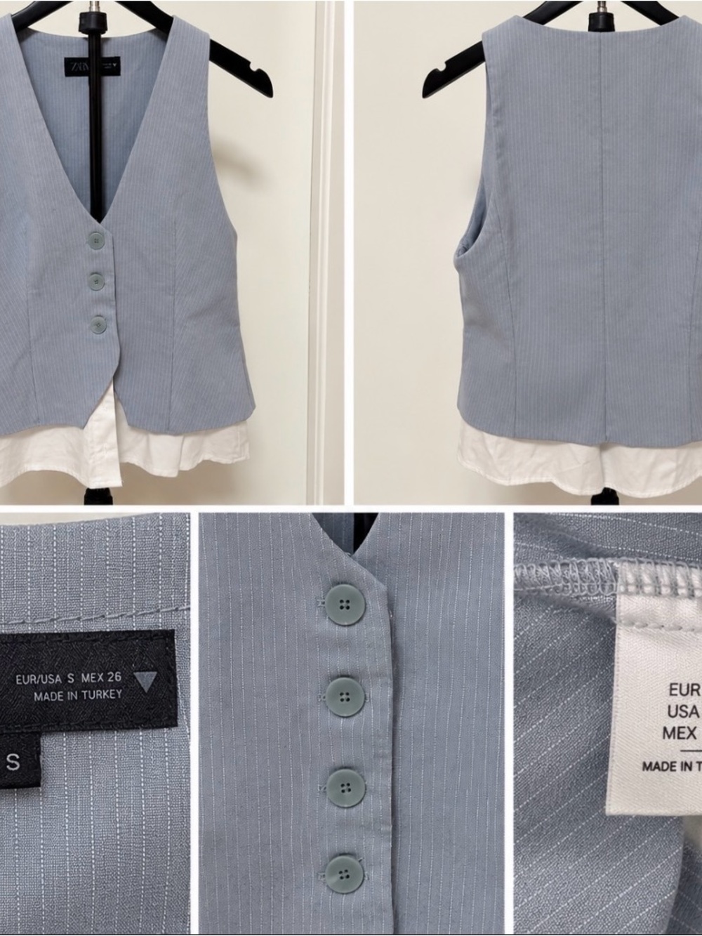Zara Light Blue Pinstripe Women’s ' Vest with Button Front
